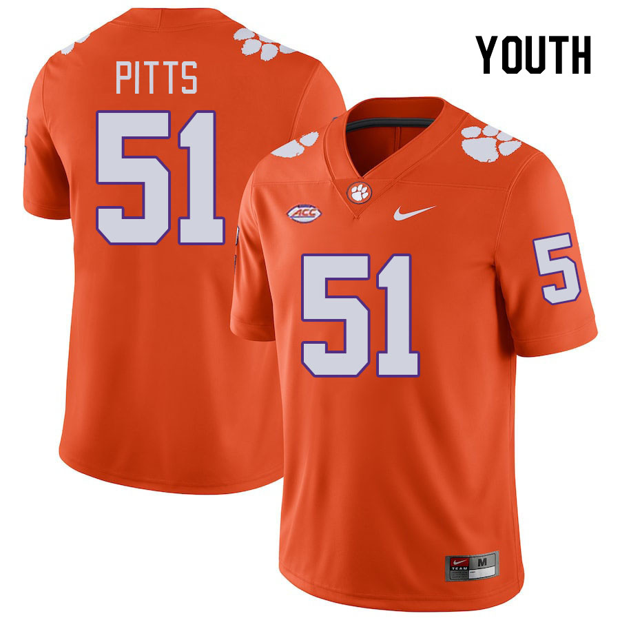 Youth Clemson Tigers Peyton Pitts #51 College Orange NCAA Authentic Football Stitched Jersey 23SC30QW